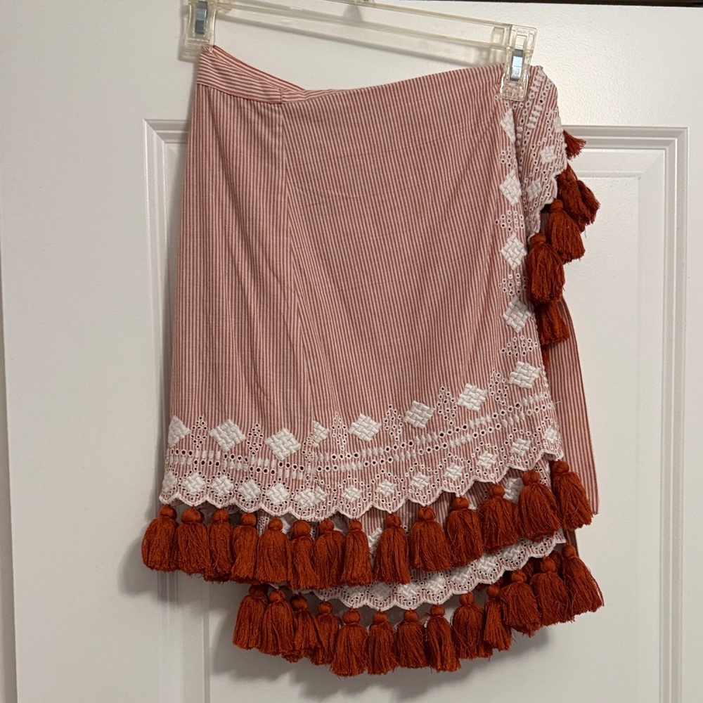 Tularosa Striped Orange and White Skirt with Tassels
